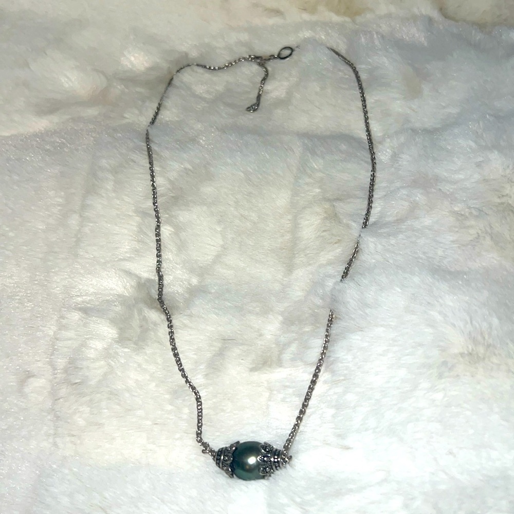11-12MM Cultured Tahitian Pearl Rhodium over Sterling Silver 18 inch Necklace - Picture 2 of 5